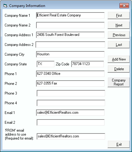 Tenant File Company Information