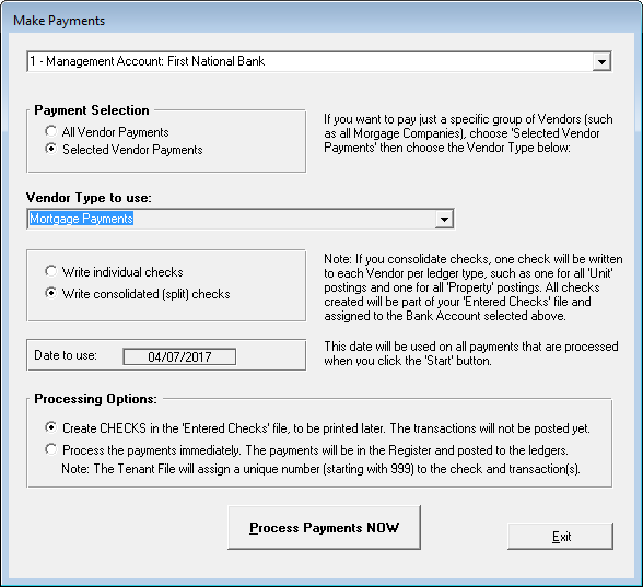 Tenant File Automatic Vendor Payments