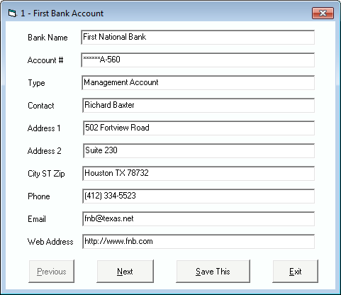 Tenant File Bank Information