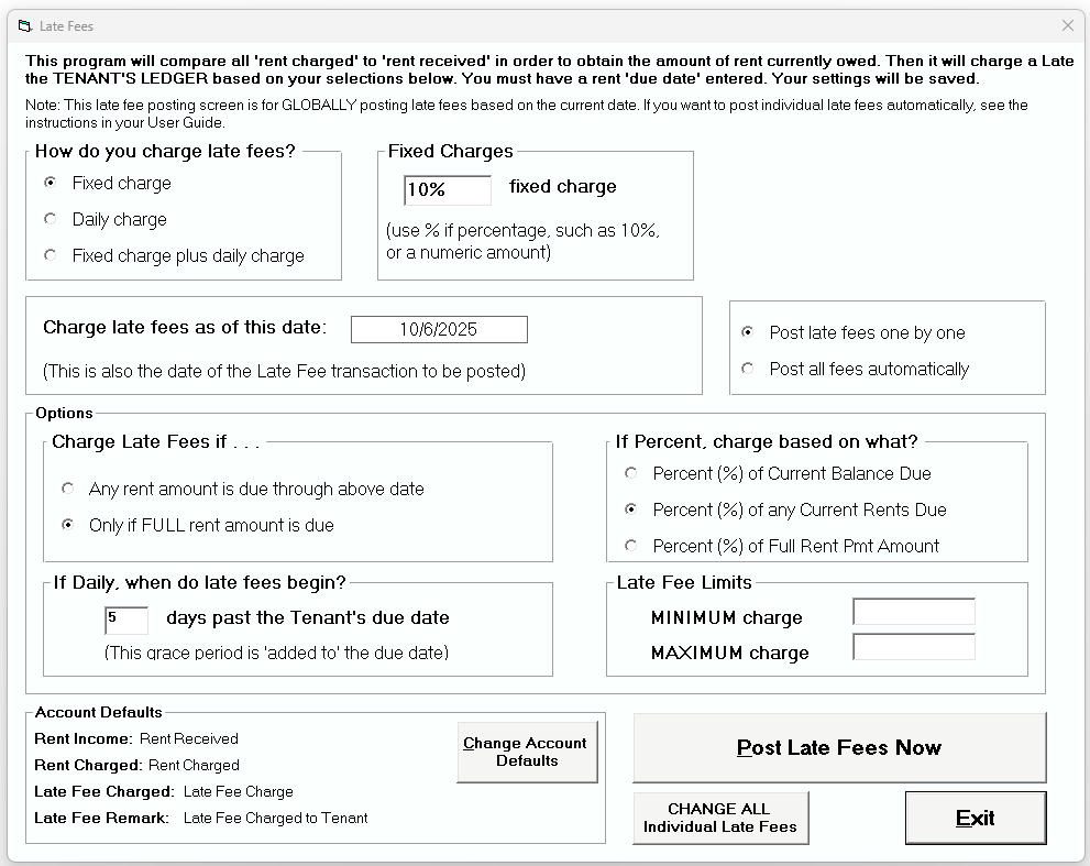 Tenant File Global Late Fee Posting
