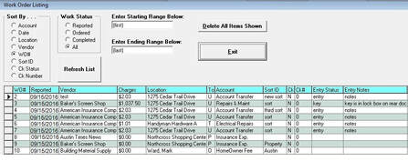 Tenant File Work Order Listing