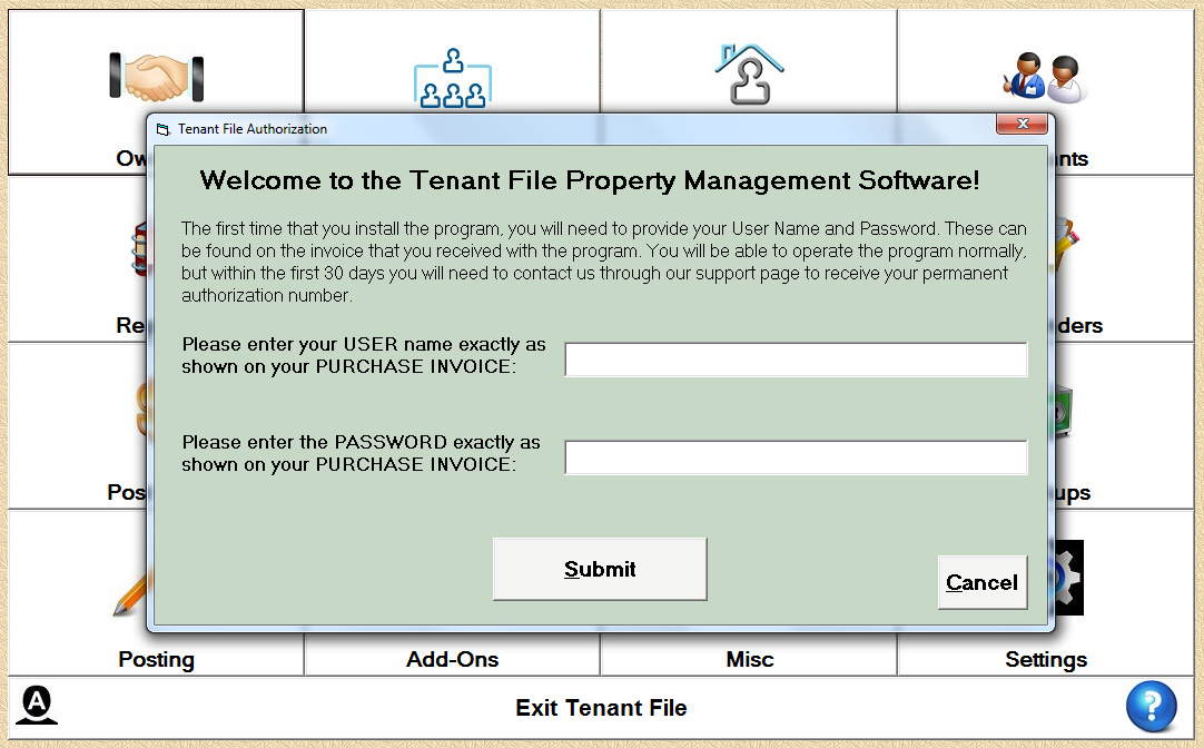 Tenant File Initial Authorization