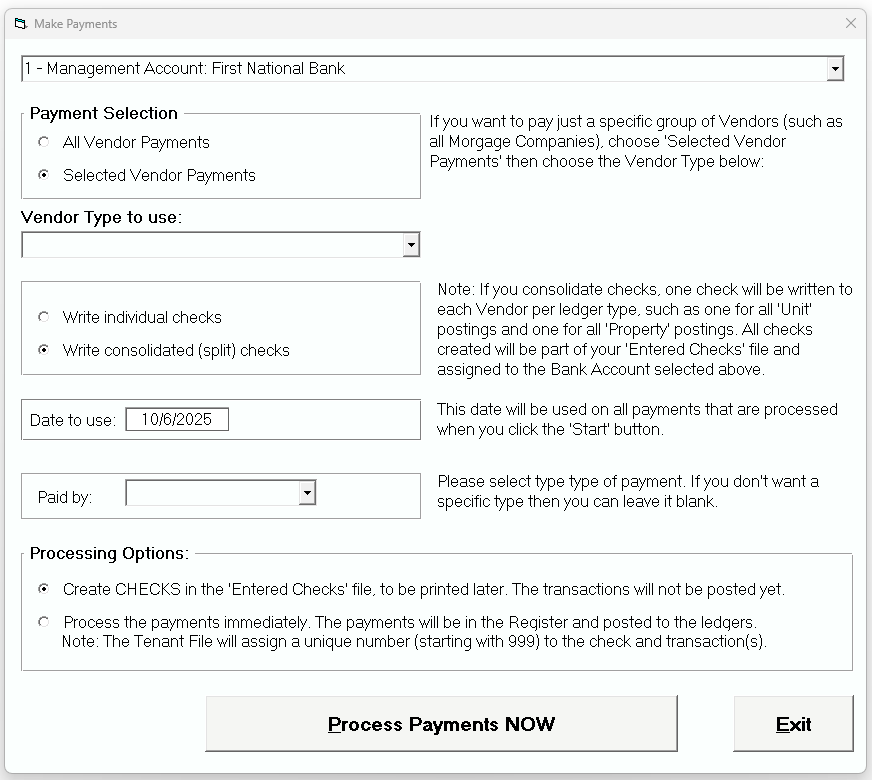 Tenant File Automatic Vendor Payments