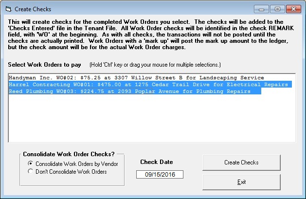 Tenant File Work Order Create Checks