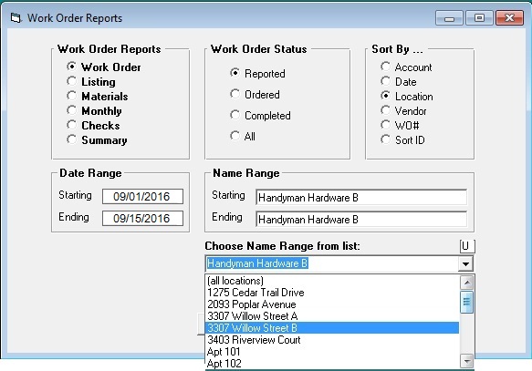 Tenant File Work Order Reports